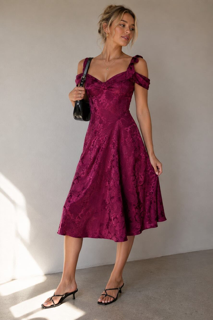 Vintage Scott McClintock Burgundy Paisley Midi Dress Gown Womens 4 Formal Prom